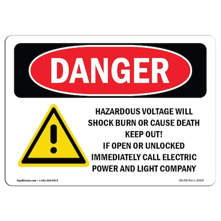 Signmission OSHA Danger Sign, 7" Height, 10" Width, Rigid Plastic, Hazardous Voltage Will Shock, Landscape OS-DS-P-710-L-2319